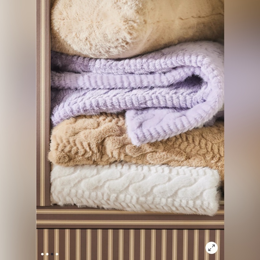 Anthropologie Faux Fur Cable-Knit Sweater Throw Blanket